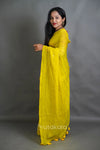 Bright Yellow MalCotton Saree with Subtle Stripe Detailing