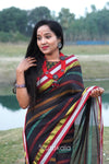 Black Based Multicolor Mul Cotton Striped Saree