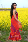 Red Based Multicolor Mul Cotton Saree