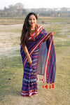 Multicolour Blue Mul Cotton Striped Saree