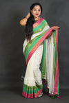 Elegant Off-White Cotton Silk Saree with Zari Border and Tassels