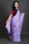 Violet Mul Cotton Saree with Thread Work Embroidery