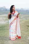 White Based Multicolor Mul Cotton Striped Saree
