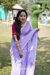 Lavender Cotton Saree with Floral Thread Work Embroidery