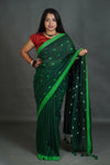Deep Green Women's Khadi Cotton Saree with Heart Motif & Contrast Border