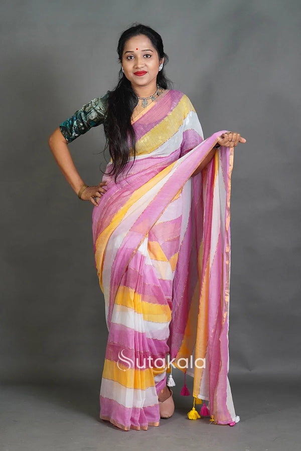 Pastel Multicolor Striped Cotton Saree