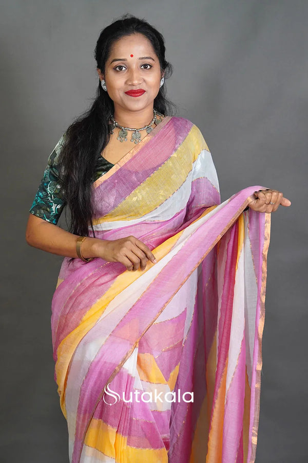 Pastel Multicolor Striped Cotton Saree