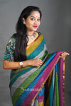 Elegant Multicolor Pastel Stripe Saree with Contrast Border
