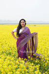 Purple Malmal Cotton Saree with White Striped Border