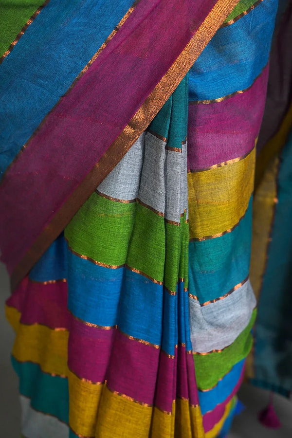 Elegant Multicolor Pastel Stripe Saree