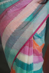 Pastel Multicolor Striped Cotton Saree with Tassel Pallu