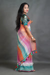 Pastel Multicolor Striped Cotton Saree with Tassel Pallu