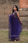 Blue Malmal Cotton Saree with Copper Striped Border