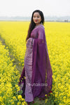 Purple Malmal Cotton Saree with White Striped Border
