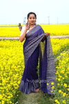 Blue Malmal Cotton Saree with White Striped Border