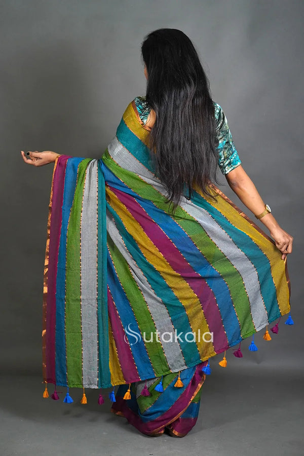 Elegant Multicolor Pastel Stripe Saree