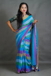 Pastel Multicolor Striped Cotton Saree with Pompom Pallu