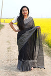 Black Malmal Cotton Saree with White Striped Border
