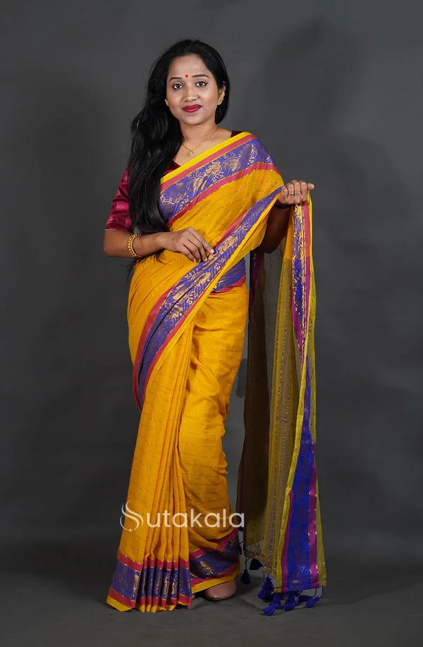 Yellow Mul Cotton Saree with Fancy Border
