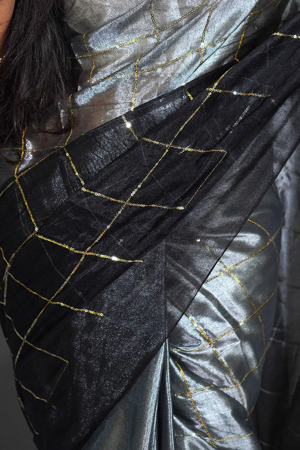 Black Tissue Silk Saree with Elegant Sequence Work