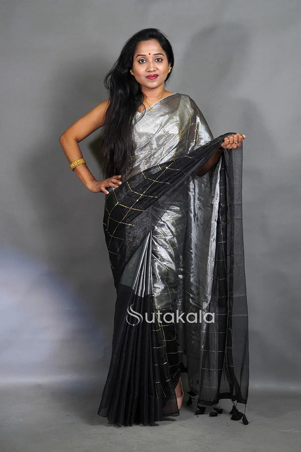 Black Tissue Silk Saree with Elegant Sequence Work