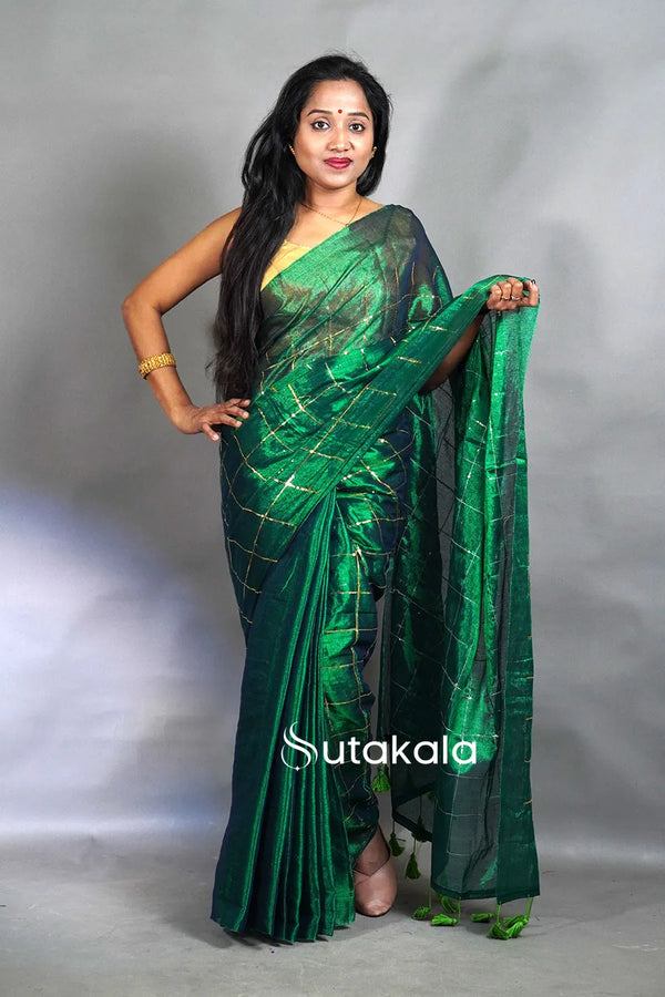 Green Tissue Silk Saree with Elegant Sequence Work