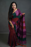 Teal Green Purple Maroon Khadi Cotton Saree