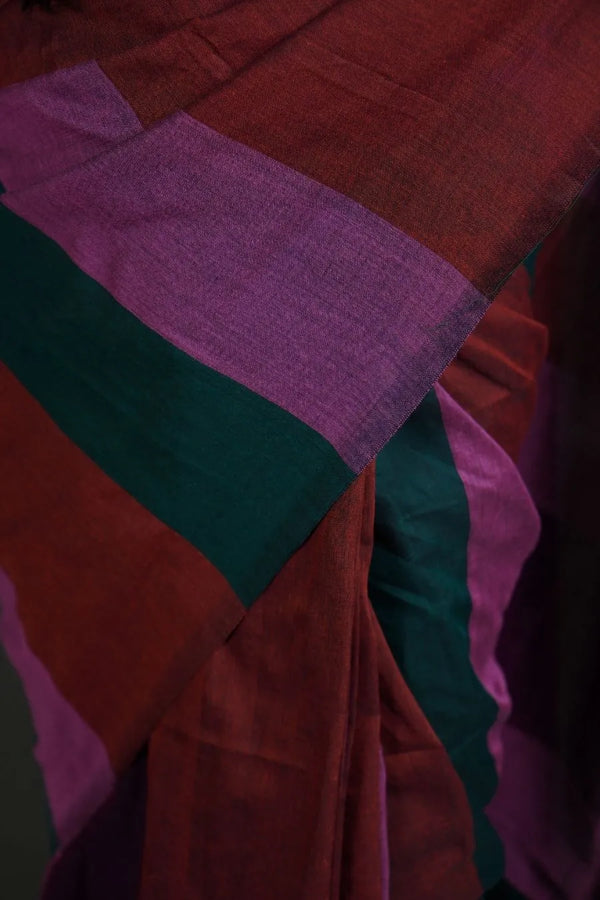 Teal Green Purple Maroon Khadi Cotton Saree
