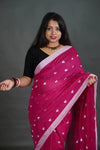 Women's Magenta Pink Khadi Cotton Saree with Heart Motifs