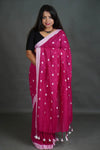 Women's Magenta Pink Khadi Cotton Saree with Heart Motifs
