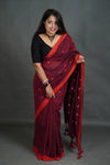 Women's Wine Khadi Cotton Saree with Red Border