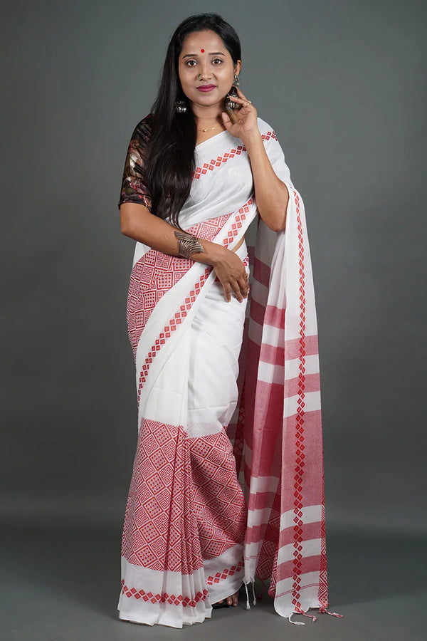 Zoya Red-White Saree