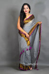 Black Mul Cotton Saree with Golden Border