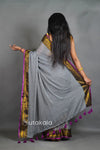 Black Mul Cotton Saree with Golden Border