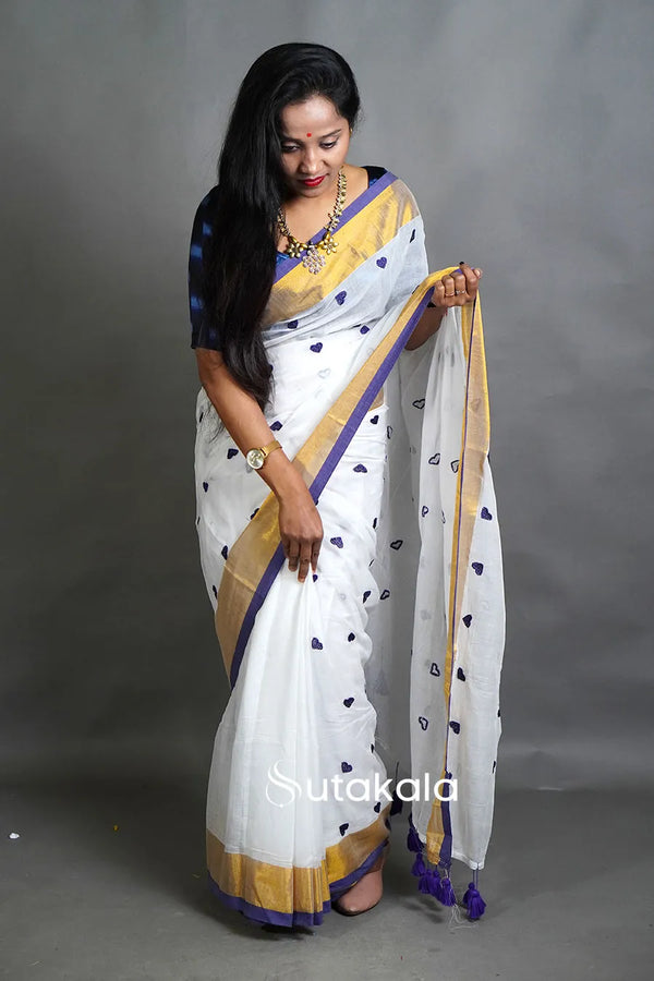 Mul Cotton Saree with Handwoven Motifs