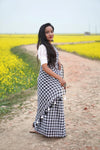 Black & White Checked Cotton Saree with Tassel Pallu