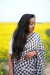 Black & White Checked Cotton Saree with Tassel Pallu