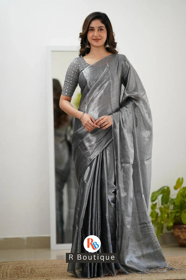 Silver Handloom Tissue Saree
