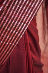 Maroon Malmal Cotton Saree with White Striped Border