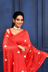 Red Love Embroidery Mul Cotton Saree