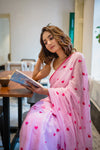 Pink Love Embroidery Mulmul Cotton Saree