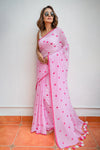 Pink Love Embroidery Mulmul Cotton Saree