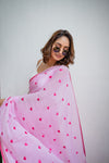 Pink Love Embroidery Mulmul Cotton Saree