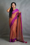 Rust Orange Cotton Saree with Purple Border