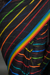 Black Cotton Saree with Multicolor Check Pattern & Rainbow Border