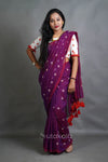 Mul Cotton Saree with All-Over Floral Thread Work