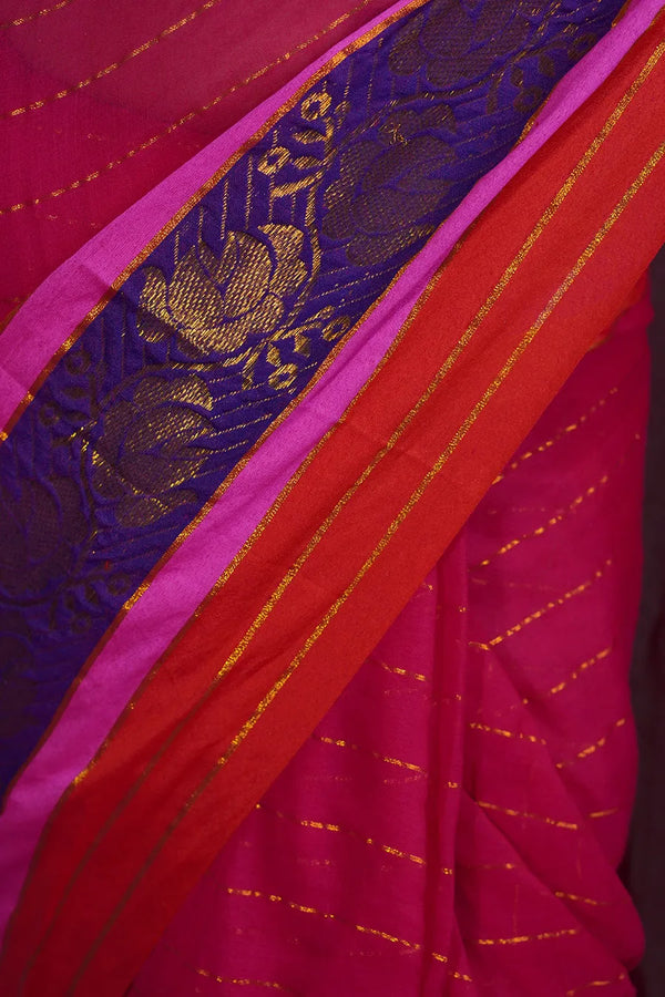 Rani Cotton Saree with Red & Gold Thread Work Border and Tassel Pallu