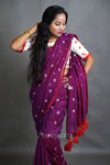 Mul Cotton Saree with All-Over Floral Thread Work