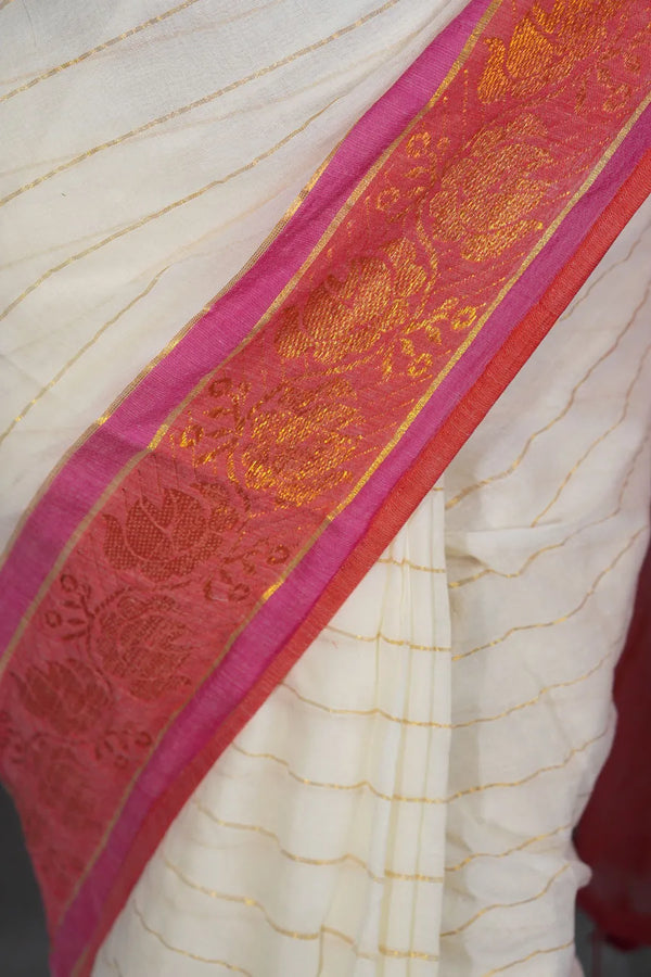 White Mul Cotton Saree with Fancy Border