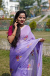 Lavender Cotton Saree with Floral Thread Work Embroidery